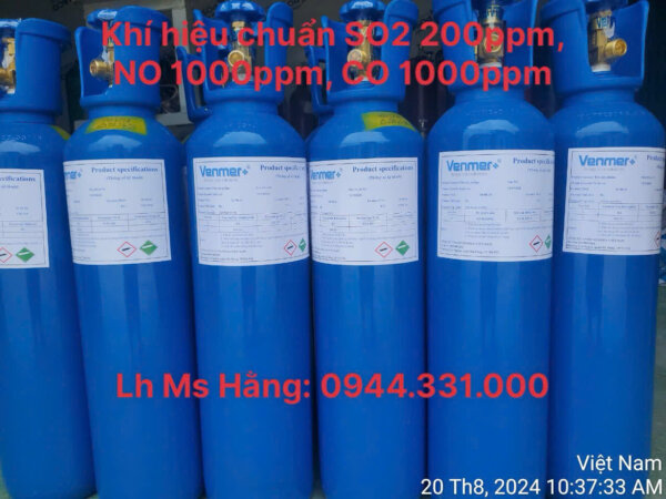 Bình khí hiệu chuẩn SO2 200ppm, NO 1000ppm, CO 1000ppm