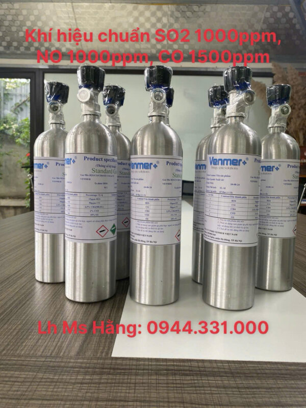 Bình khí hiệu chuẩn SO2 1000ppm, NO 1000ppm, CO 1500ppm