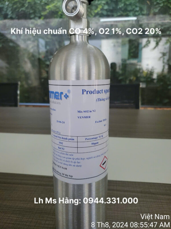 Bình khí hiệu chuẩn CO 4%, O2 1%, CO2 20%