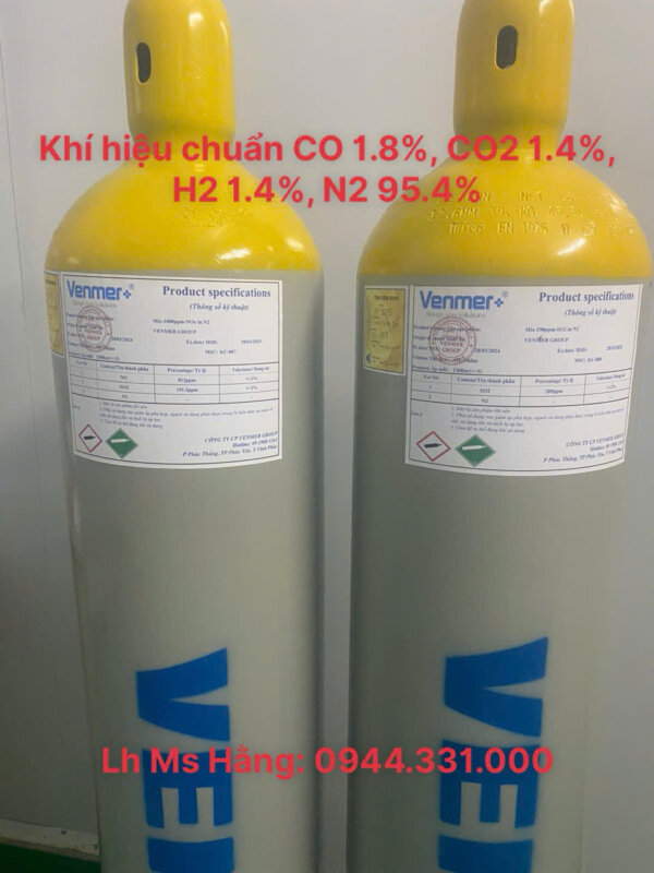 Bình khí hiệu chuẩn CO 1.8%, CO2 1.4%, H2 1.4%, N2 95.4%