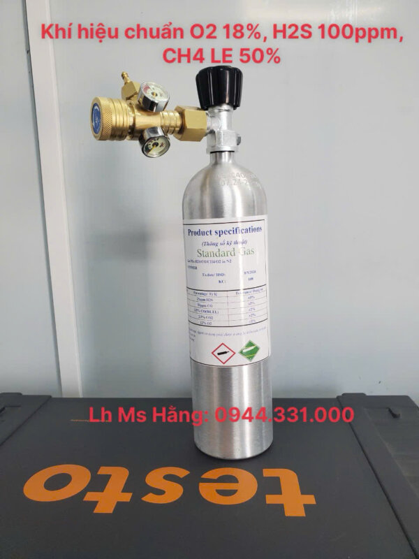 Bình khí hiệu chuẩn O2 18%, H2S 100ppm, CH4 LE 50%