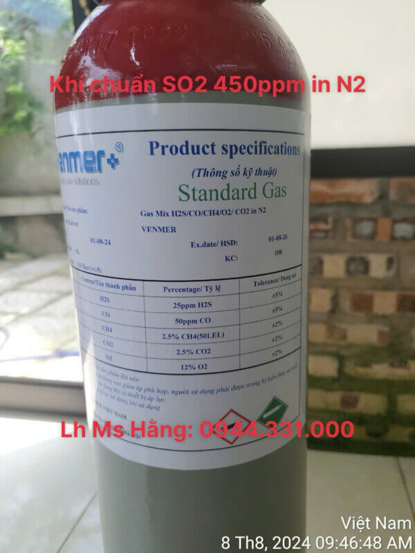 Bình khí chuẩn SO2 450ppm in N2 