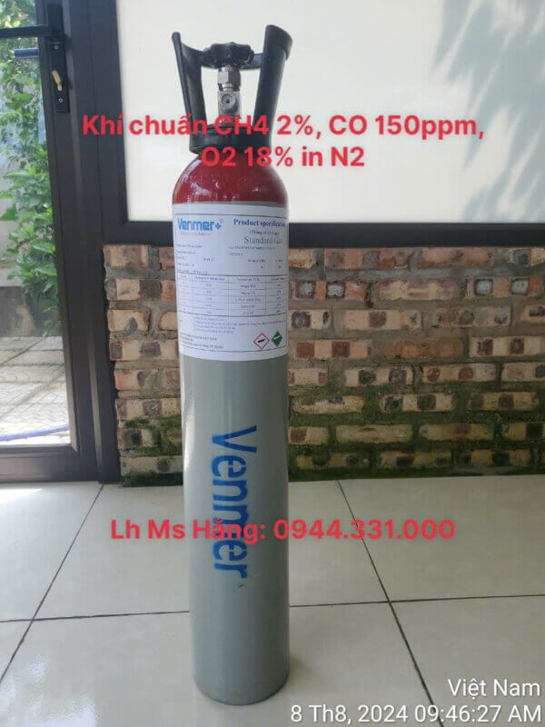 Khí chuẩn CH4 2%, CO 150ppm, O2 18% in N2