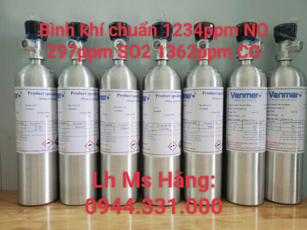 Bình khí chuẩn 1234ppm NO 297ppm SO2 1362ppm CO