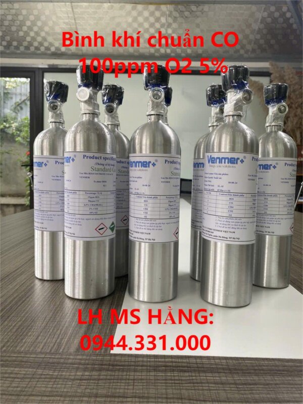 Bình khí chuẩn CO 100ppm O2 5%