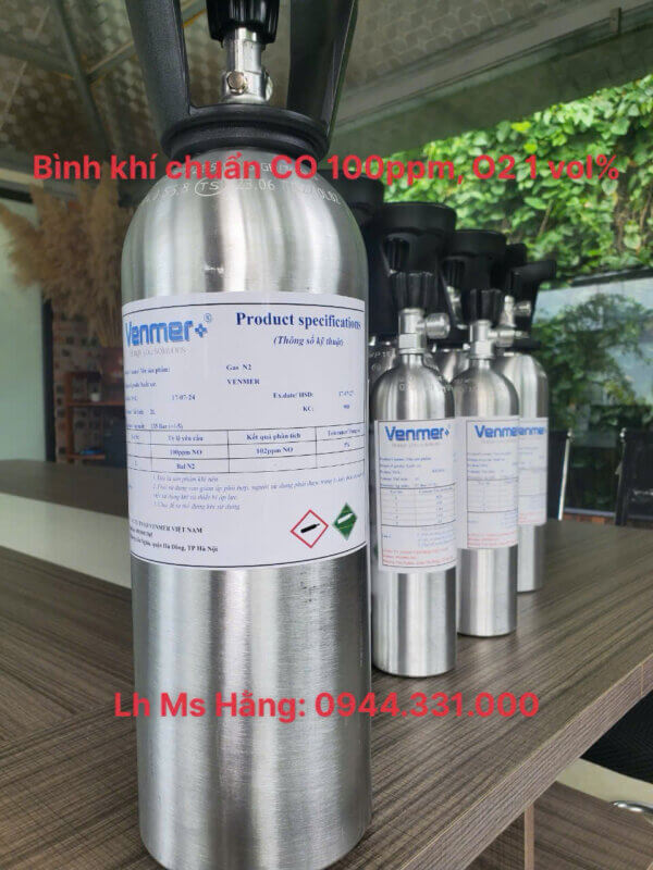 Bình khí chuẩn CO 100ppm, O2 1 vol%