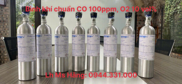 Bình khí chuẩn CO 100ppm, O2 10 vol%