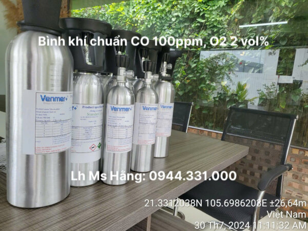 Bình khí chuẩn CO 100ppm, O2 2 vol%