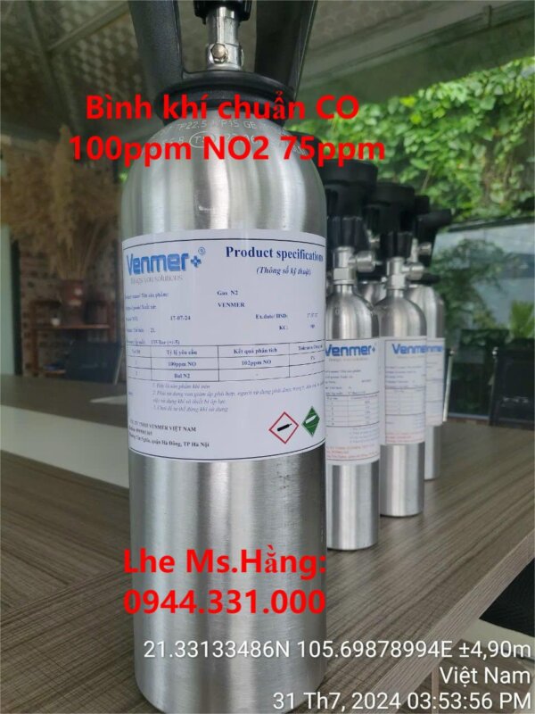 Bình khí chuẩn CO 100ppm NO2 75ppm