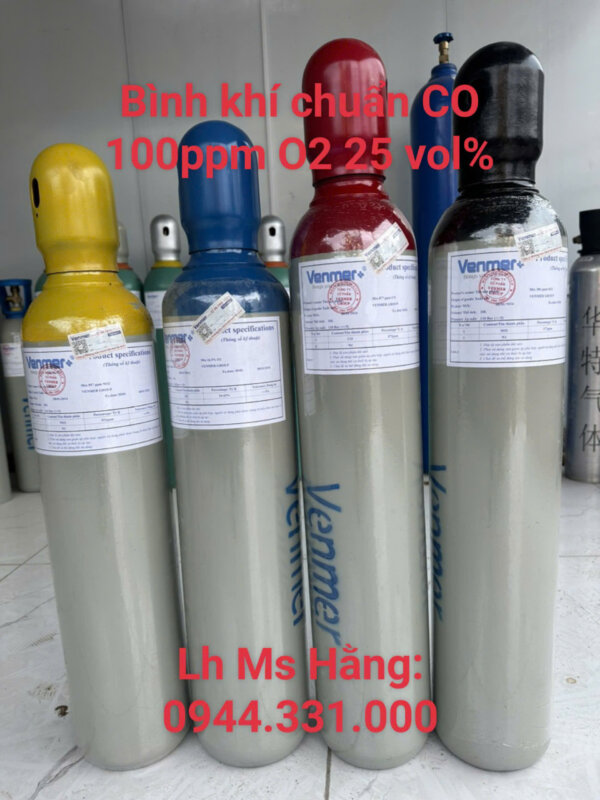 Bình khí chuẩn CO 100ppm O2 25 vol%