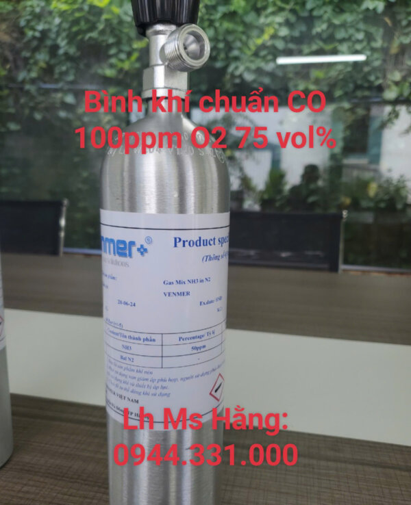 Bình khí chuẩn CO 100ppm O2 75 vol%