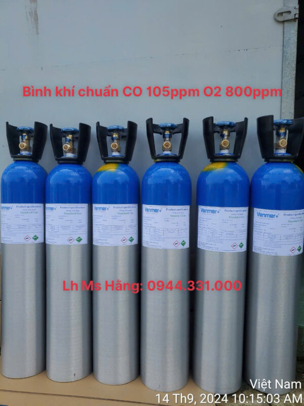 Bình khí chuẩn CO 105ppm O2 800ppm