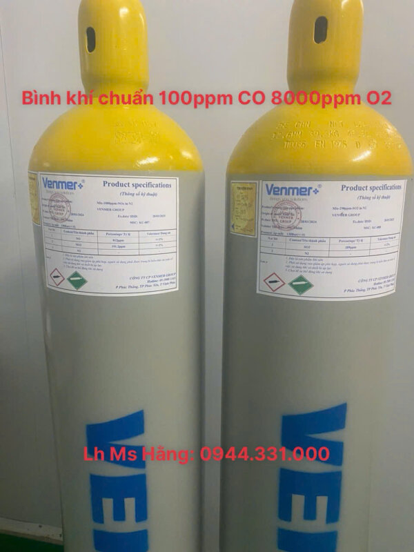 Bình khí chuẩn 100ppm CO 8000ppm O2