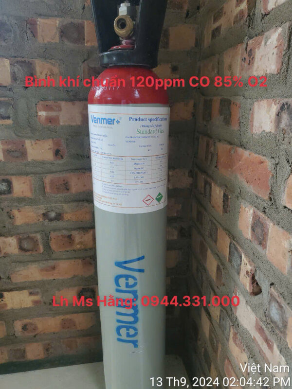 Bình khí chuẩn 120ppm CO 85% O2