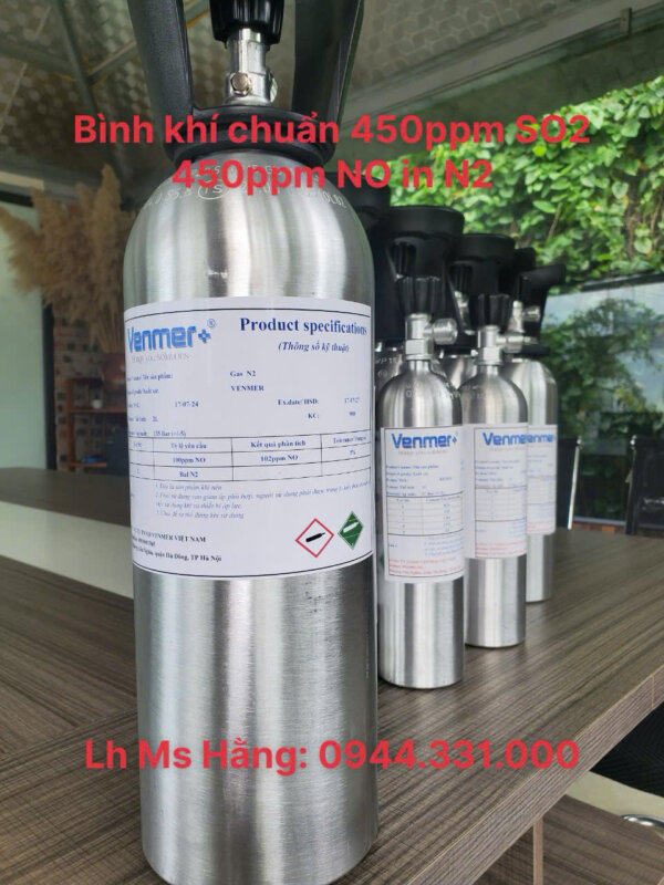 Bình khí chuẩn 450ppm SO2 450ppm NO in N2