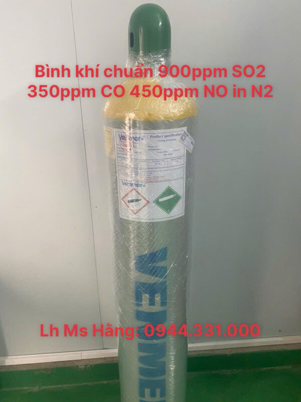 Bình khí chuẩn 900ppm SO2 350ppm CO 450ppm NO in N2