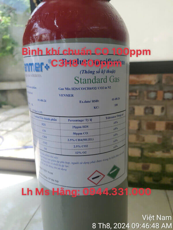 Bình khí chuẩn CO 100ppm C3H8 400ppm