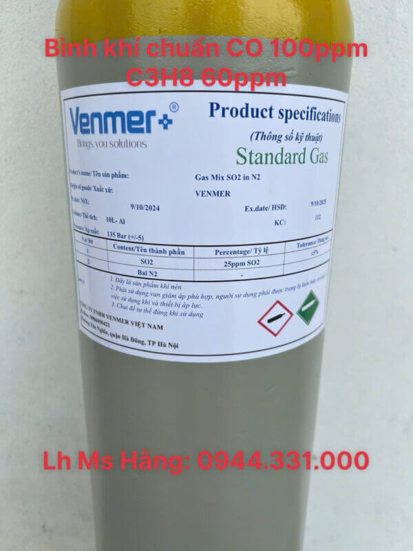 Bình khí chuẩn CO 100ppm C3H8 60ppm