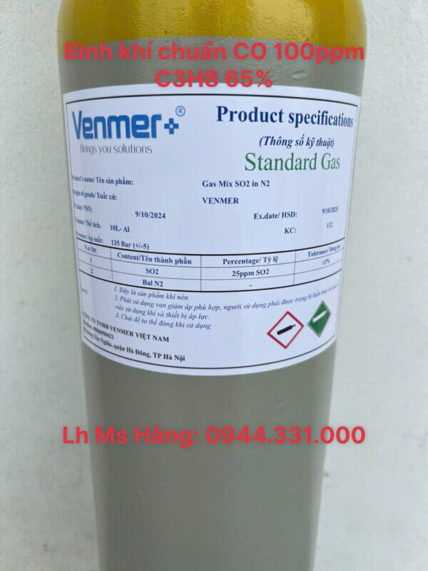 Bình khí chuẩn CO 100ppm C3H8 65%