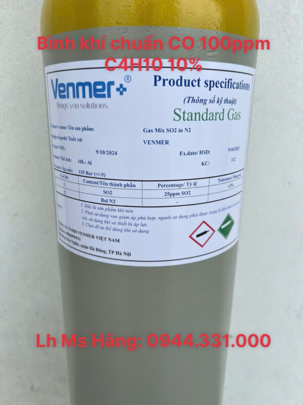 Bình khí chuẩn CO 100ppm C4H10 10%