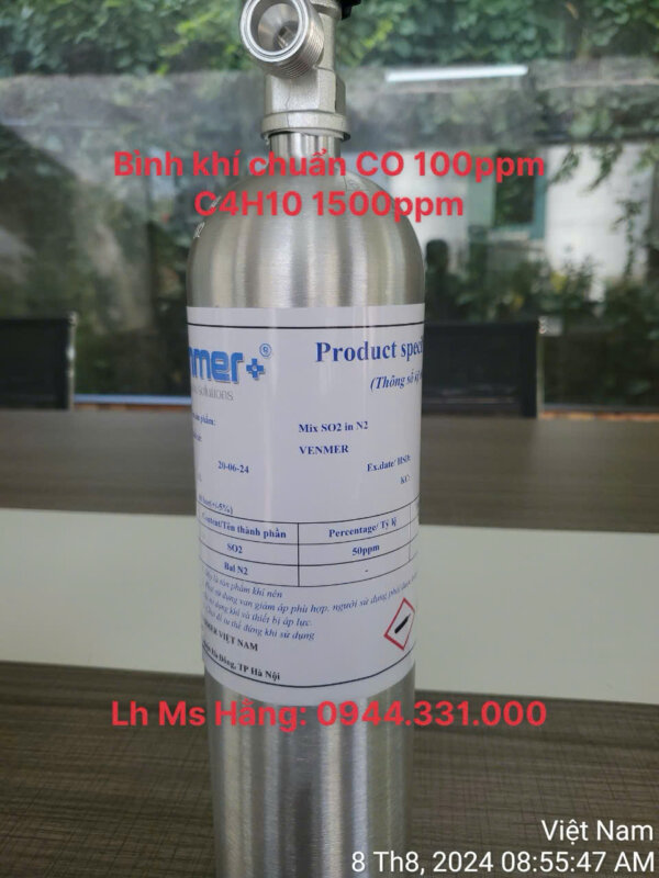 Bình khí chuẩn CO 100ppm C4H10 1500ppm