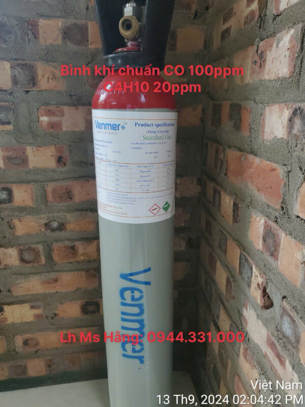 Bình khí chuẩn CO 100ppm C4H10 20ppm