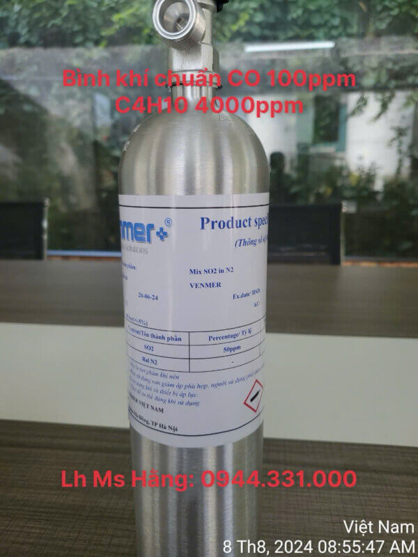 Bình khí chuẩn CO 100ppm C4H10 4000ppm