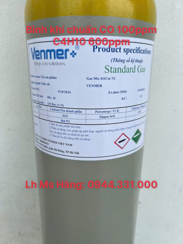 Bình khí chuẩn CO 100ppm C4H10 600ppm