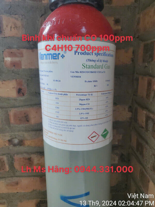 Bình khí chuẩn CO 100ppm C4H10 700ppm