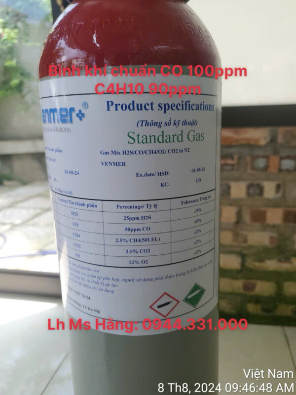 Bình khí chuẩn CO 100ppm C4H10 90ppm