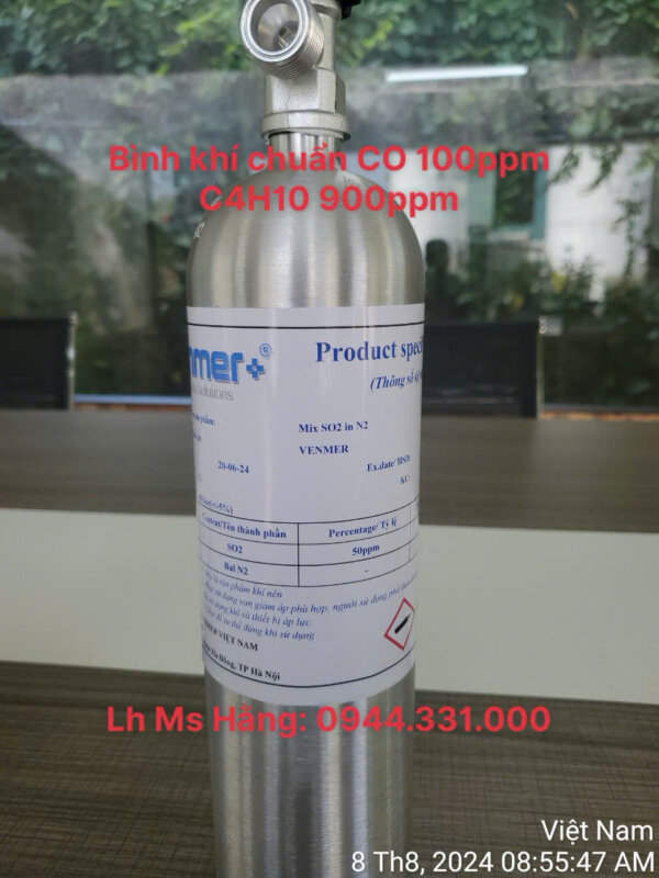 Bình khí chuẩn CO 100ppm C4H10 900ppm