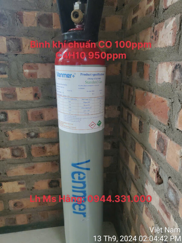 Bình khí chuẩn CO 100ppm C4H10 950ppm